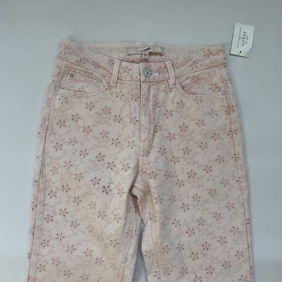 Guess Women’s 1981 High Waist Straight Leg Jeans Eyelet In Pink Size 26 - Picture 4 of 12